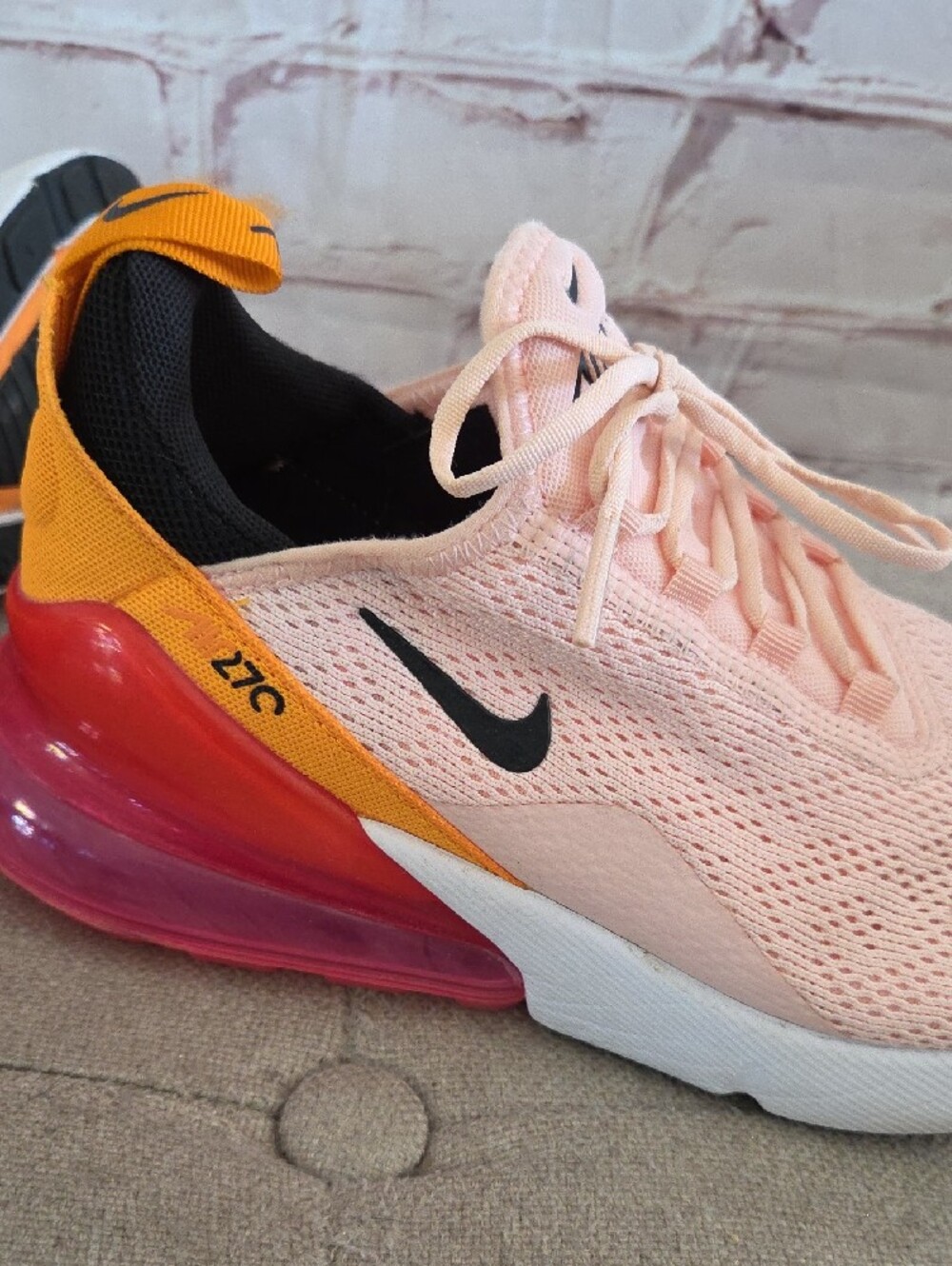 Nike Women’s Peach Knit Sneakers with Orange Heel and Pink Air Unit - Picture 9 of 9